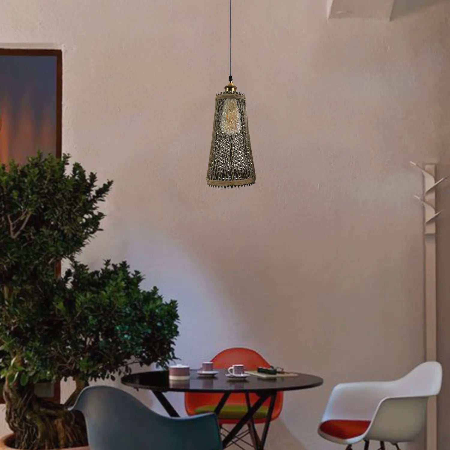 Natural Rattan Style Ceiling Pendant Light Shade E27 Base Handmade Sangria Angel