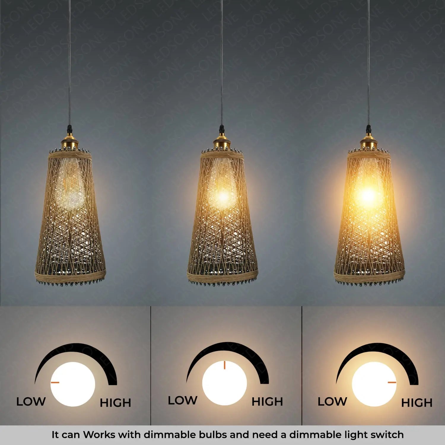 Natural Rattan Style Ceiling Pendant Light Shade E27 Base Handmade Sangria Angel