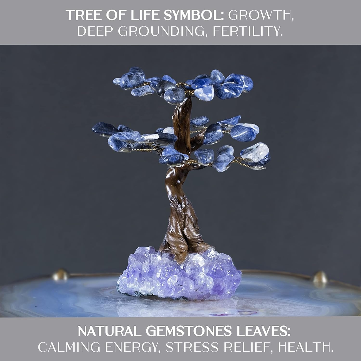 Crystal Tree - Amethyst Healing Chakra Tree of Life - Energy &amp; Feng Shui Amethyst Tree - Crystal Decoration - Sourced from Best Local Quality Control Team - 6&quot; 1.2 Lbs (Tree Sodalite)
