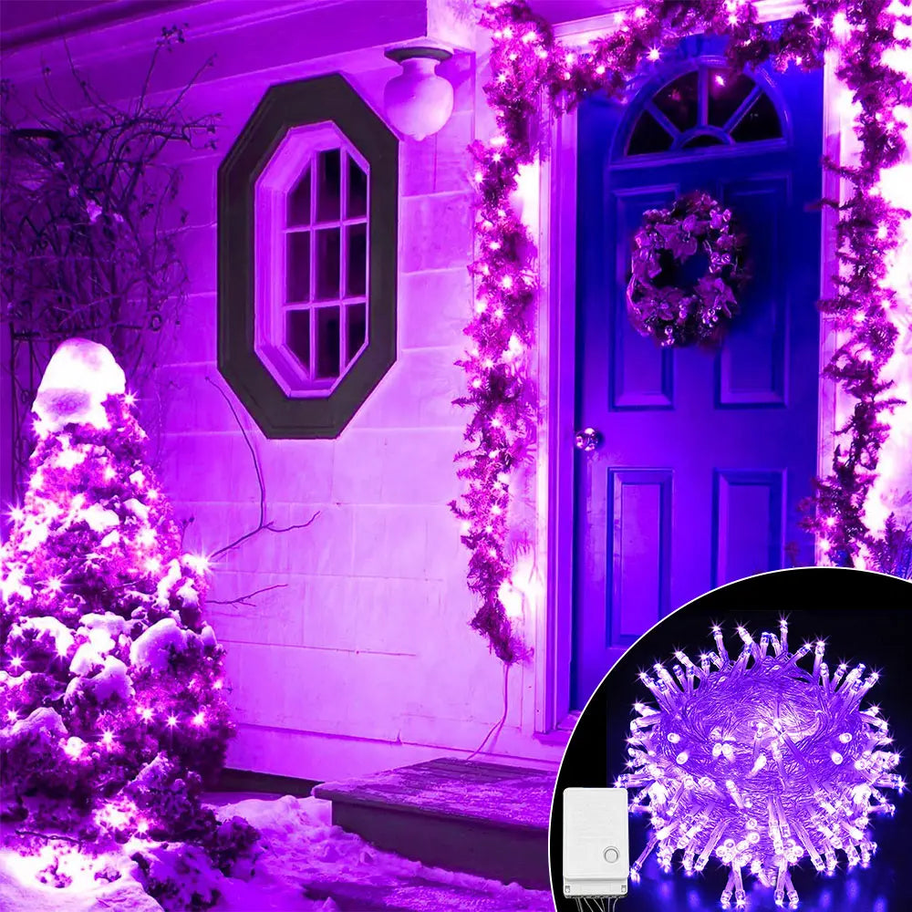 Halloween Christmas Lights Outdoor Decorations 100 LED 33Ft 8 Modes Pink Iolaus