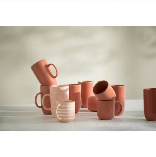 Ceramic Peach Coffee Mug With Wooden Lid Pink Lucy