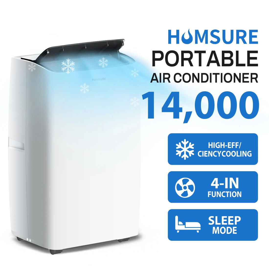 Portable Air Conditioner 14000 BTU, Suitable for 420 Sq Ft of Rooms, Floor Standing Air Conditioning AC Unit with Remote Control and Installation Kit, 5-In-1 Function