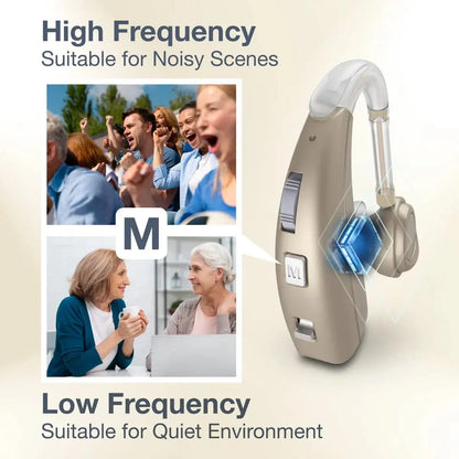 Hearing Aid VHP-1303 for Seniors with 4 Modes &amp; 8 Volume Control, Rechargeable Digital Sound Device with Noise Cancelling, Ideal for Adults with Hearing Loss - Gold