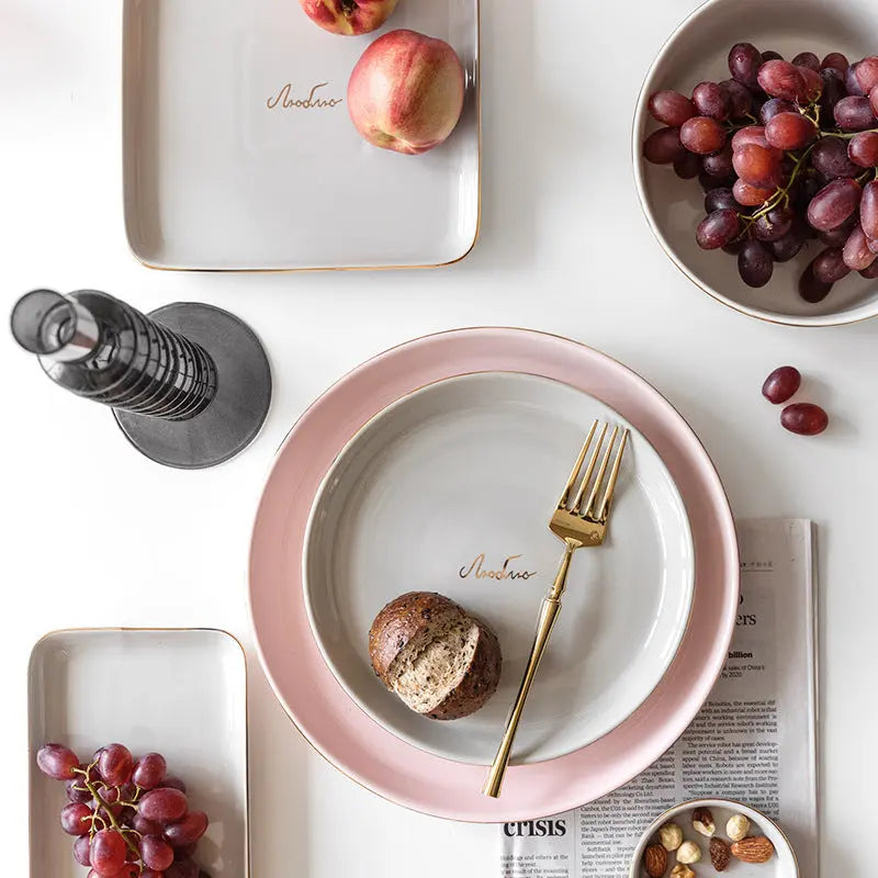 Light Luxury Ceramic Tableware Couple Tableware Crimson Medea