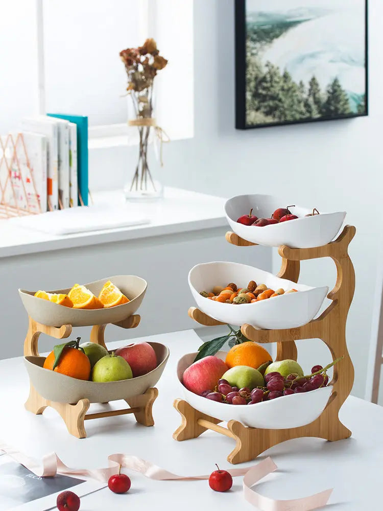 Nordic Ceramic Candy Plate Living Room Household Three Floor Fruit Crimson Medea
