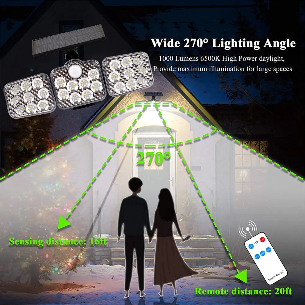 Solar Outdoor Lights 138 LED 3-Head Adjustable 360°Rotating Wide-Angle Pink Iolaus