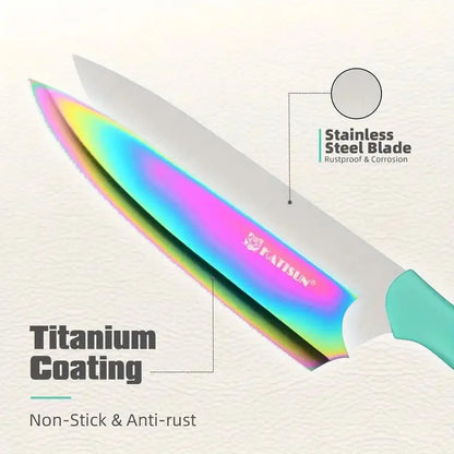 Beautiful Rainbow Titanium Coated Kitchen Knife Set Crimson Medea