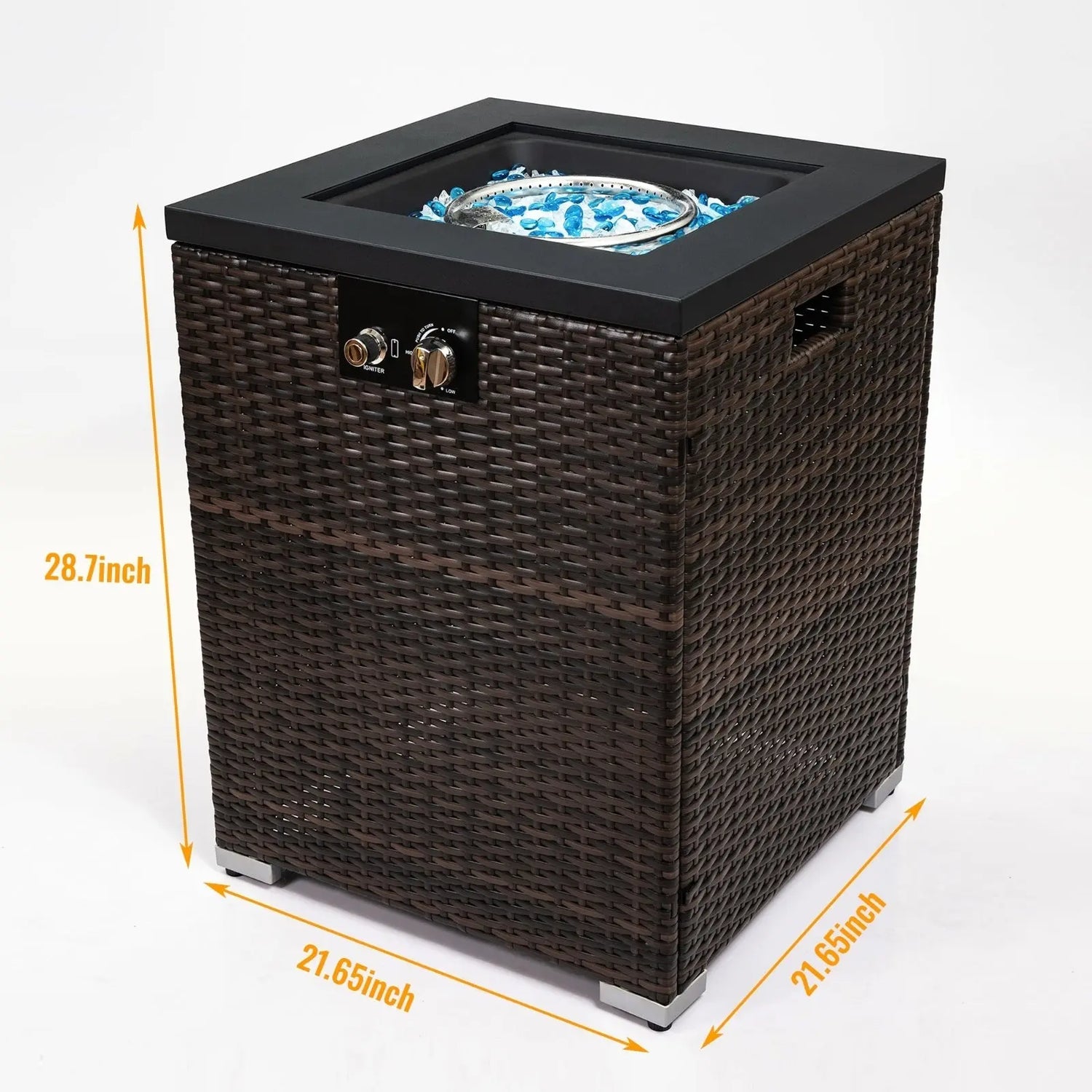 FlameHaven™ – Wicker Propane Fire Pit Column with Glass Wind Guard US Carmine Juneberry