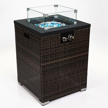 FlameHaven™ – Wicker Propane Fire Pit Column with Glass Wind Guard US Carmine Juneberry