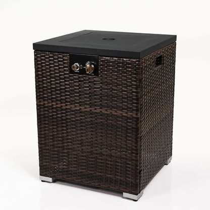 FlameHaven™ – Wicker Propane Fire Pit Column with Glass Wind Guard US Carmine Juneberry
