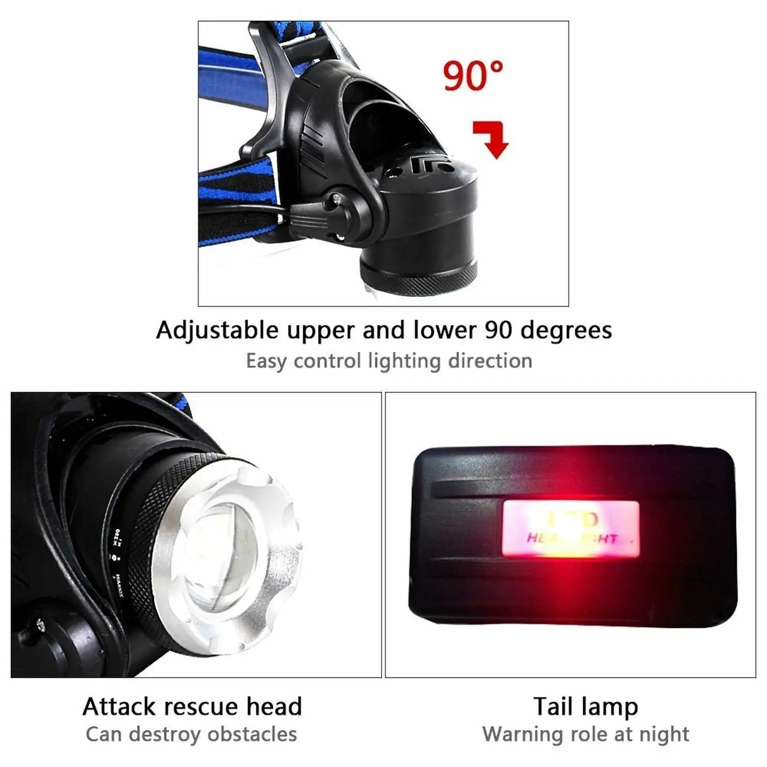 990000LM Rechargeable LED Headlamp Zoomable Torch Tactical Headlight Crimson Medea