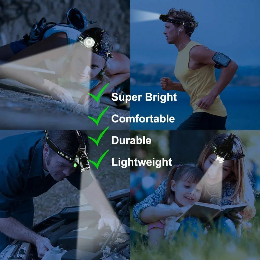 990000LM Rechargeable LED Headlamp Zoomable Torch Tactical Headlight Crimson Medea