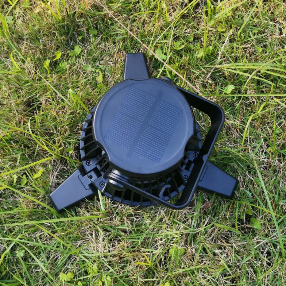 Solar Camping Light Foldable Fan Hanging Hook Rechargeable Maroon Asteria