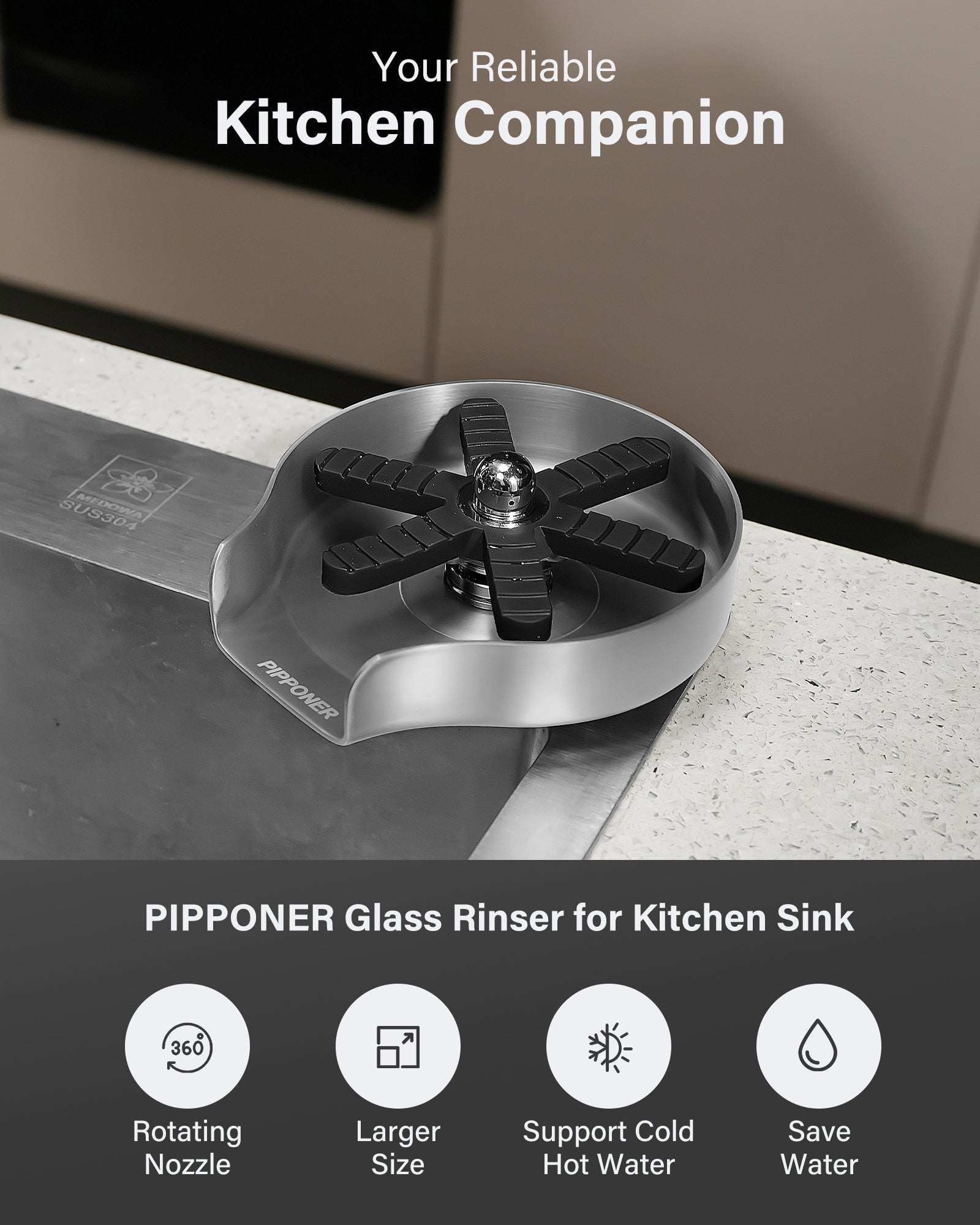 AdoreKart Glass Rinser For Kitchen Sink, Upgrade 360 Rotating High Pressure Jet Glass Rinser, 5-inch Stainless Steel Cup Washer, Cup Rinser Sink Attachment For Home And Commercial Pink Lucy