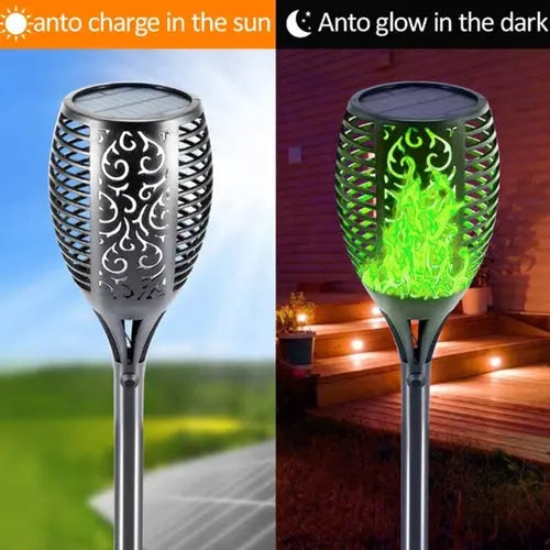 2 Pcs Solar Lights Outdoor Solar 12 Led Torch Flickering Flame Lights Pink Iolaus