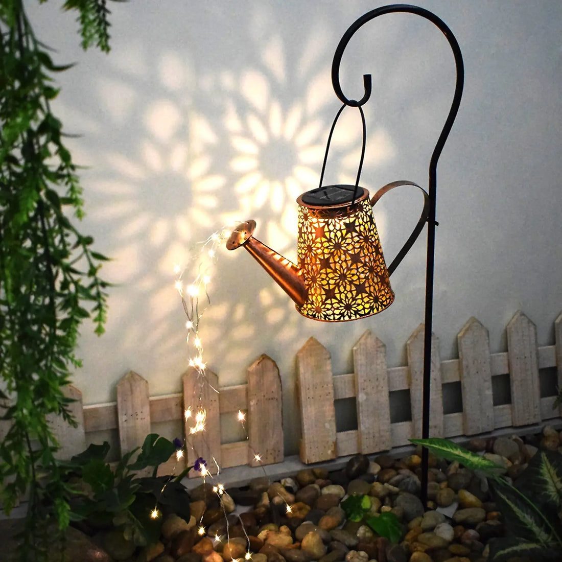 Solar Watering Can Lights Outdoor Decor Hanging Kettle Lantern Light Pink Iolaus