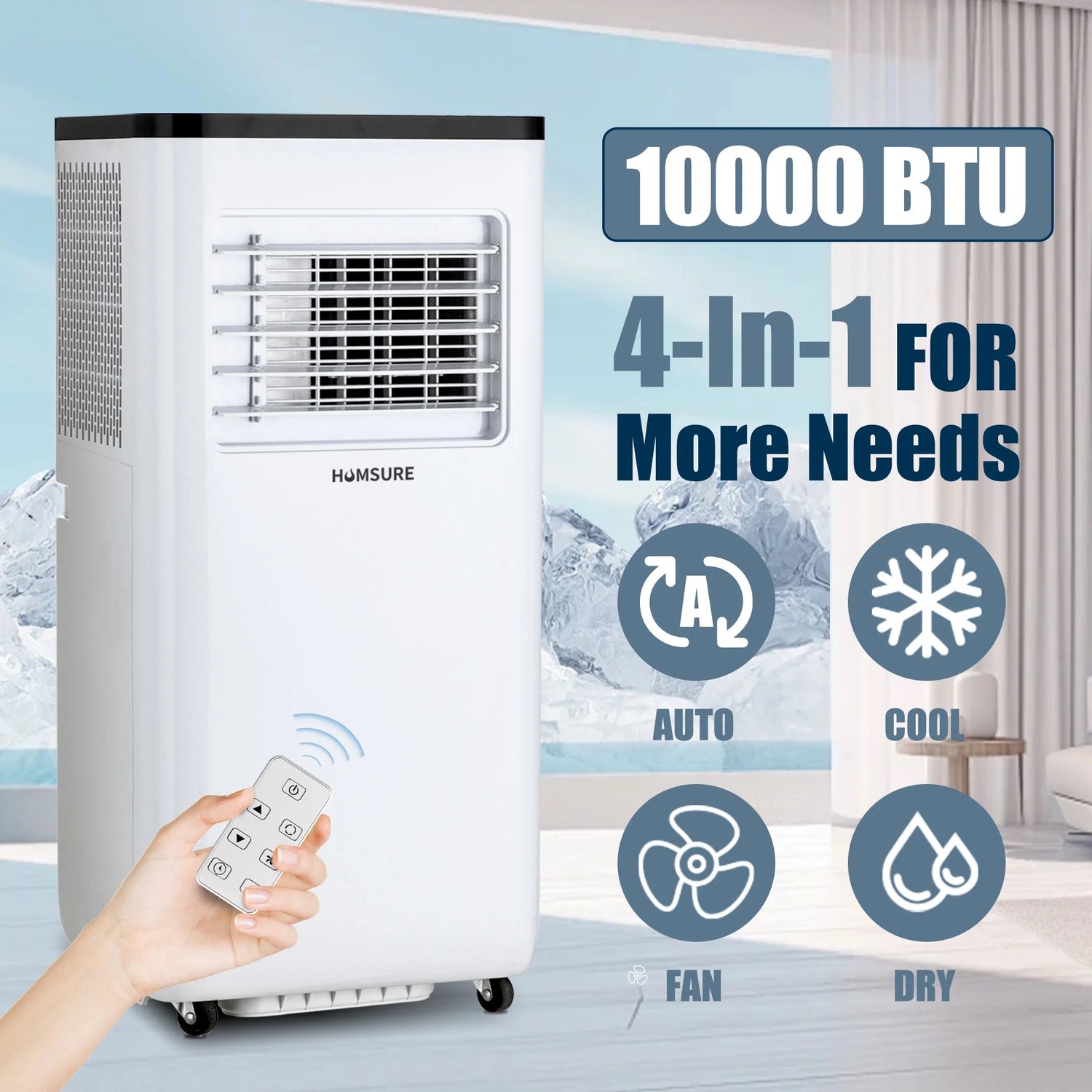 Portable Air Conditioners 10000 BTU, Room Air Conditioning, Portable AC Unit with Remote Control, Cooling, Dehumidifier and Fan, Automatic, Sleep 5 Mode Floor Air Conditioner