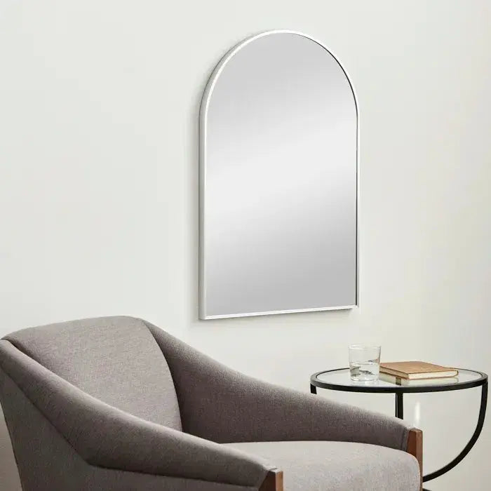 20x30 Inch Silver Metal Framed Arched Bathrrom Mirror for Wall. Sangria Beech