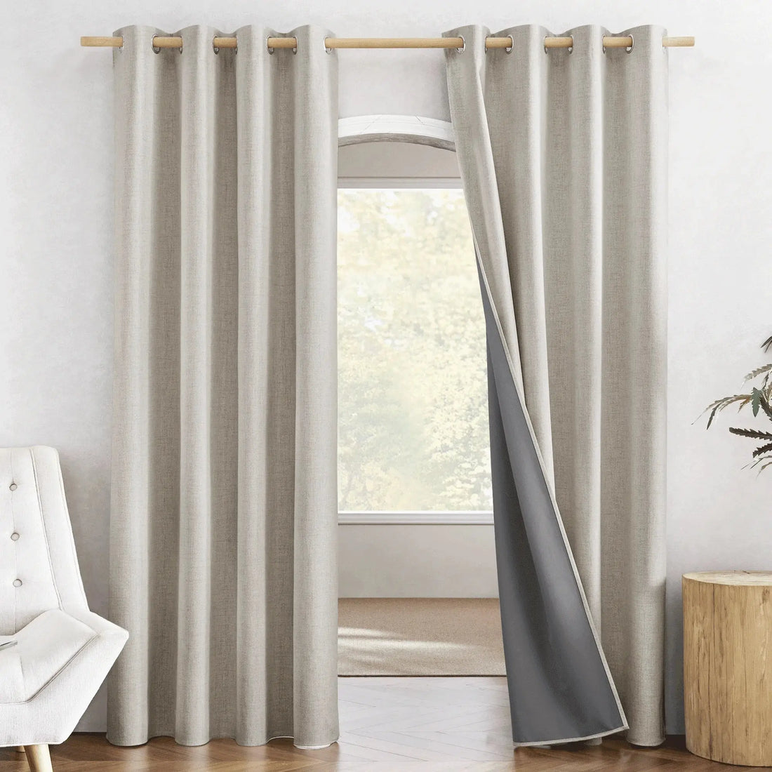 Full Blackout Linen Curtains 108 Inches Long, Room Darkening Thermal Insulated Noise Reducing Grommet Drapes for Bedroom Living Room, 52"X 108", Oatmeal, 2 Panels