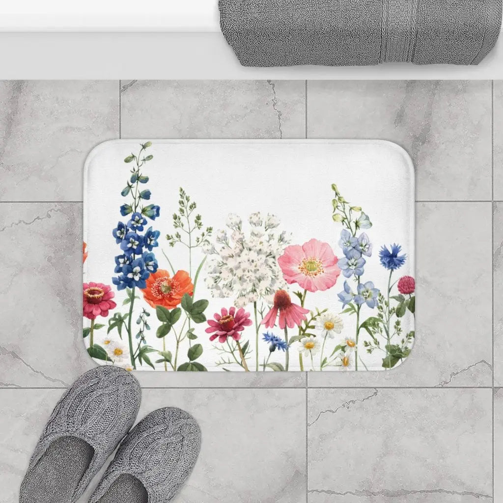 Spring Floral Garden Bath Mat Decor Rug Yellow Pandora