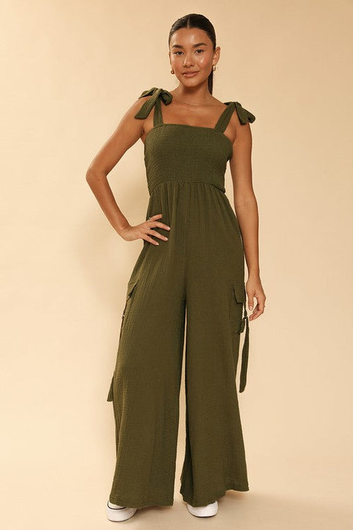 Smocked wide leg cargo jumpsuit Jade Icarus