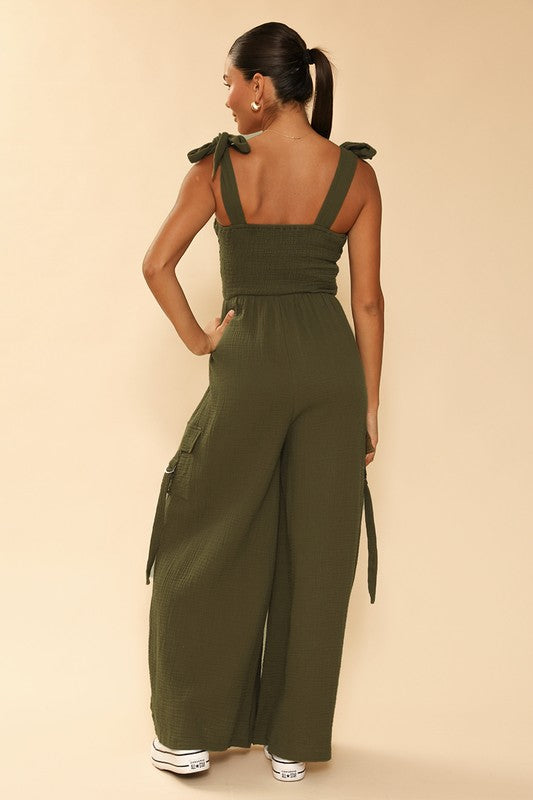 Smocked wide leg cargo jumpsuit Jade Icarus