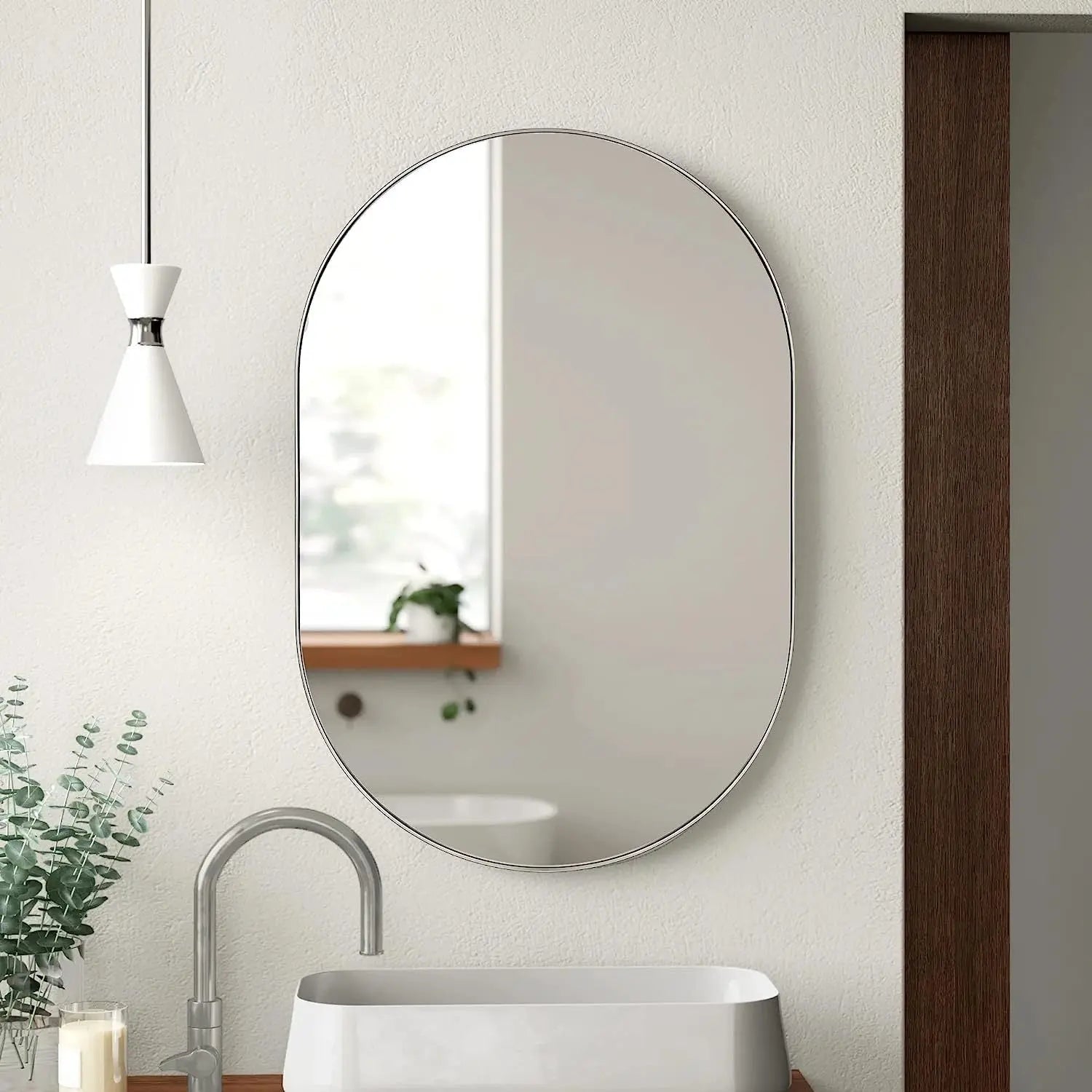 Silver 20 x 28 Inch Metal Oval  Mirror Sangria Beech
