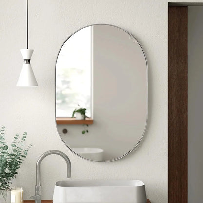 Silver 20 x 28 Inch Metal Oval  Mirror Sangria Beech