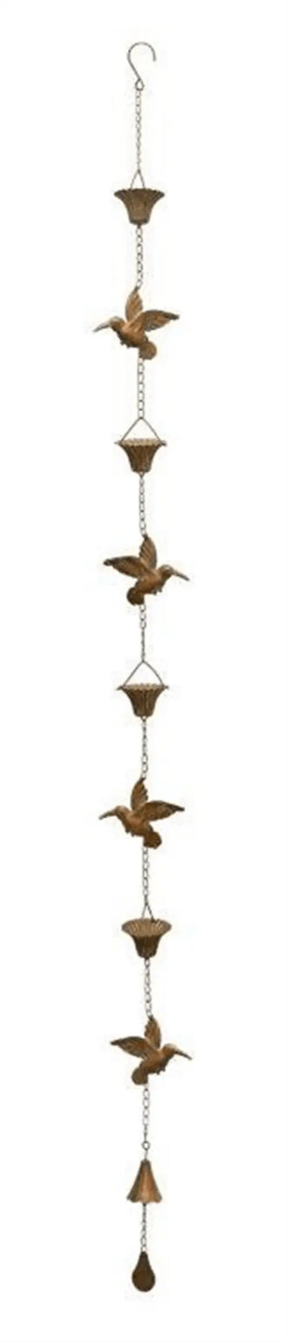 Copper Hummingbird Rain Chain - 69&quot; Iron Garden Decor White Diomedes