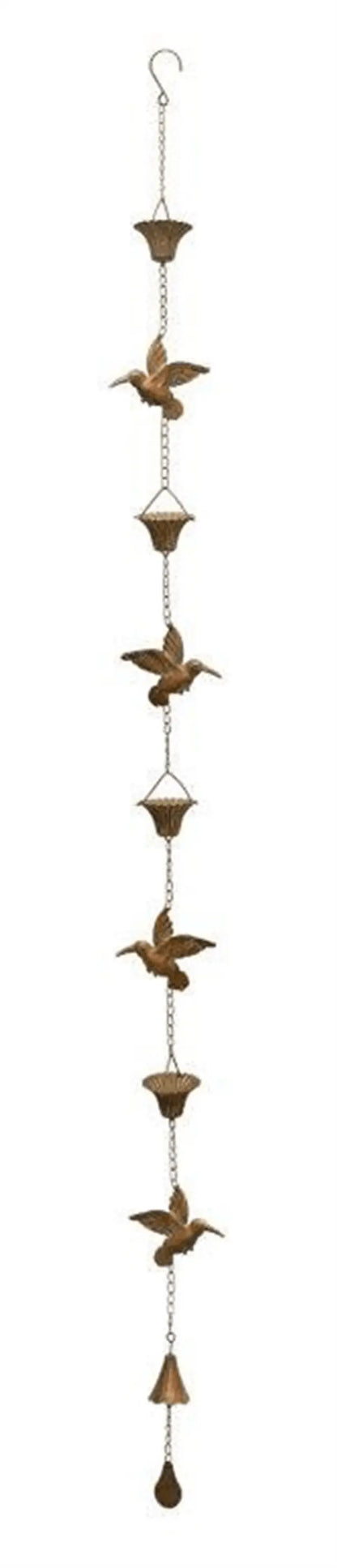 Copper Hummingbird Rain Chain - 69&quot; Iron Garden Decor White Diomedes
