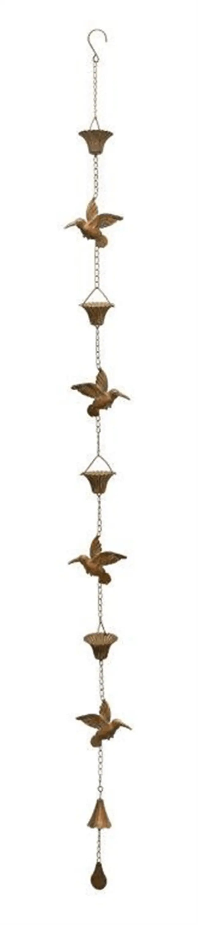Copper Hummingbird Rain Chain - 69&quot; Iron Garden Decor White Diomedes