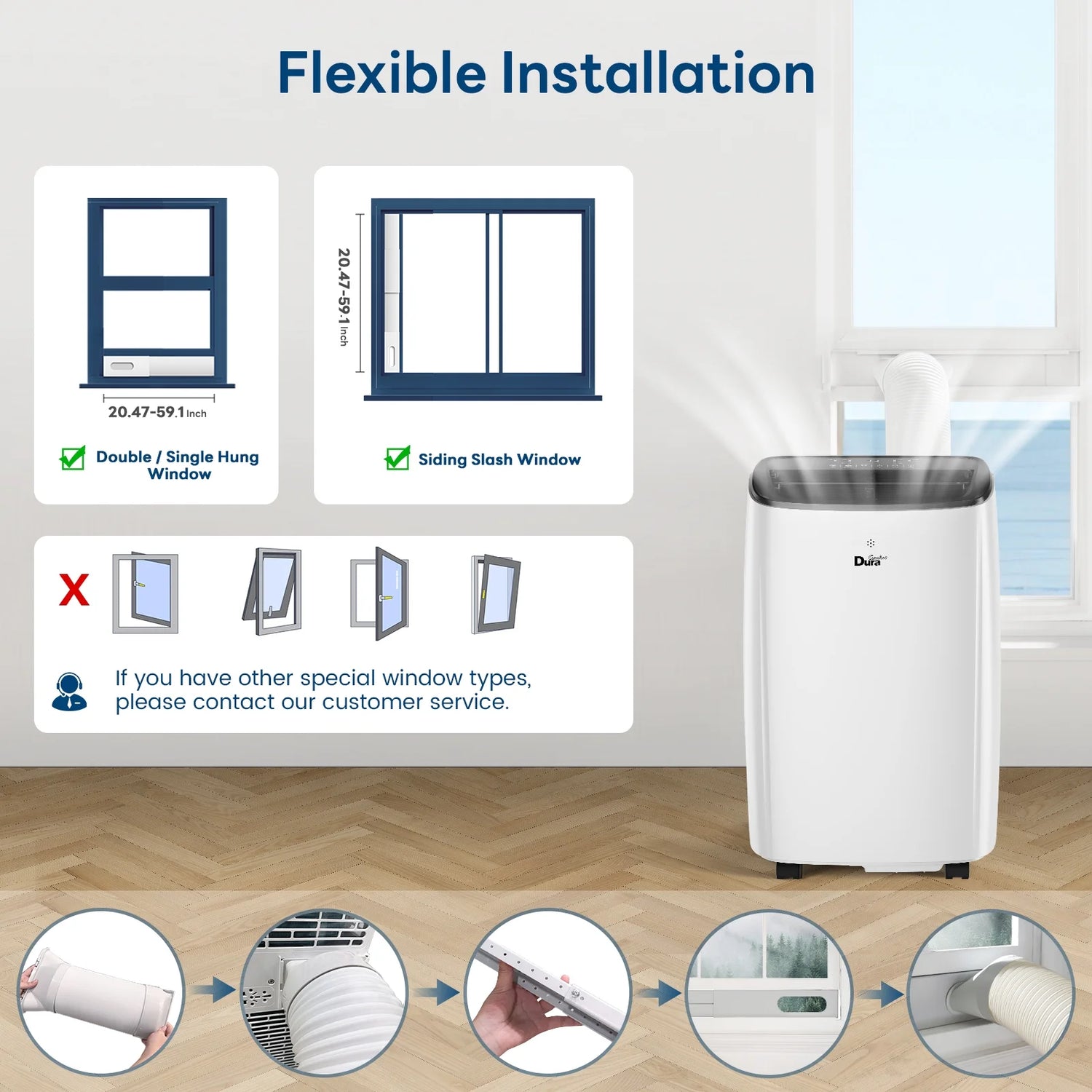 12000 BTU (ASHRAE) Portable Air Conditioners for Baseroom up to 300 Sq.Ft, with Cooler, Dehumidifier and Fan, 6550BTU (SACC) White