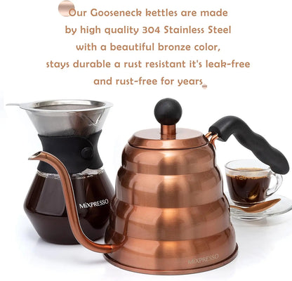 Gooseneck Pour over Coffee Kettle, Barista Pour Control Design for Coffee &amp; Tea High-Grade Stainless Steel 1.2 Liter (40 Oz) Drip Coffee Induction Cooker, Copper Stovetop Kettle