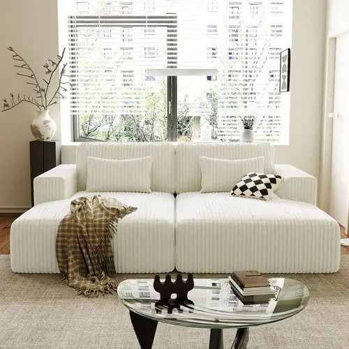 Corduroy Double Sofa Bed with 2 Pillows, Perfect for Living Rooms, Sangria Beech