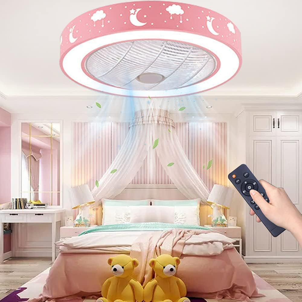 Ceiling Fan with Lights,20" Flush Mount Ceiling Fan,72W Enclosed Ceiling Fan with Remote Control Dimmable,3 Color(3000K-6500K),Low Profile Ceiling Fan,Timing 1/2H 3 Files,Children&