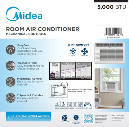 5,000 BTU Mechanical Window Air Conditioner for 150 Sq Ft, White, Model MAW05M1WWT, Brand New