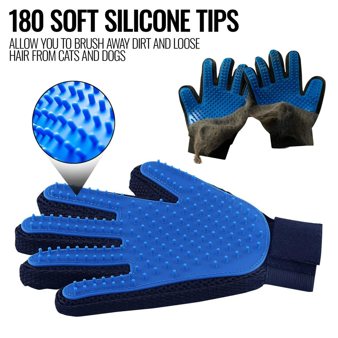 Pet Grooming Gloves Dog Brush Mitts Deshedding Hair Removal Massage Periwinkle Eros