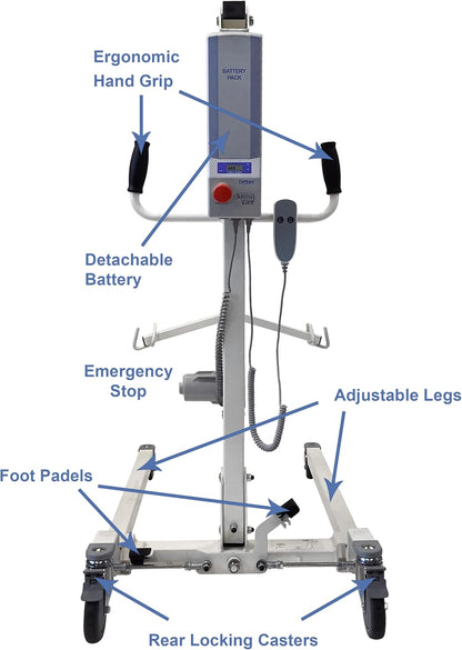 Electric Patient Lift - Rhino Lift with Manual Low Base - with Shower Full Sling(Medium), 450 Lb. Weight Capacity.