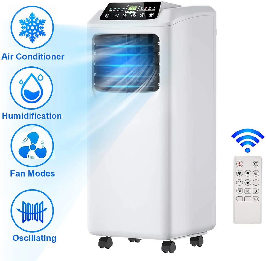 8000 BTU ASHRAE Portable Air Conditioner &amp; Dehumidifier Function Remote W/ Window Kit White and Black