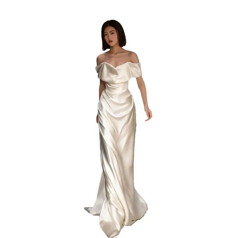 French White Off-shoulder Light Wedding Dress Crimson Medea