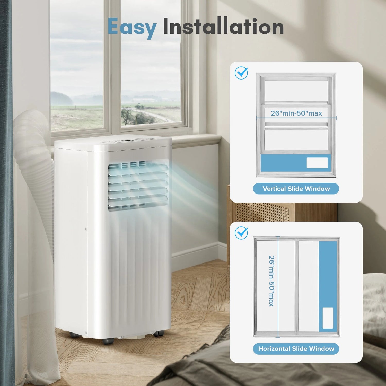 Portable Air Conditioner 8000 BTU Ashrae, 3-In-1 Portable AC, Dehumidifier &amp; Fan with 24-Hour Timer/Remote Control/Windows Kit (White)