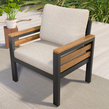 4-Piece Outdoor Furniture Sofa Set for 5 People with Acacia Wood Sangria Beech