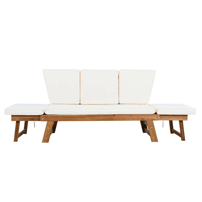 Outdoor Adjustable Patio Wooden Daybed Sofa Chaise Lounge with Sangria Beech