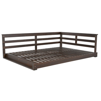 Acacia Wood Porch Swing Bed for Outdoor with Hemp Ropes - Full Size Sangria Beech