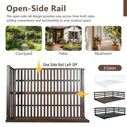 Acacia Wood Porch Swing Bed for Outdoor with Hemp Ropes - Full Size Sangria Beech