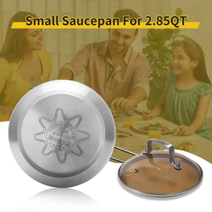 WANGYUANJI Non-Stick Stainless Steel Saucepan With Lid, 2.85QT Small Soup Pot For All Stoves, Oven Save, Dishwasher Safe Pink Lucy