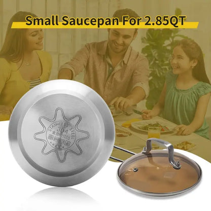 WANGYUANJI Non-Stick Stainless Steel Saucepan With Lid, 2.85QT Small Soup Pot For All Stoves, Oven Save, Dishwasher Safe Pink Lucy