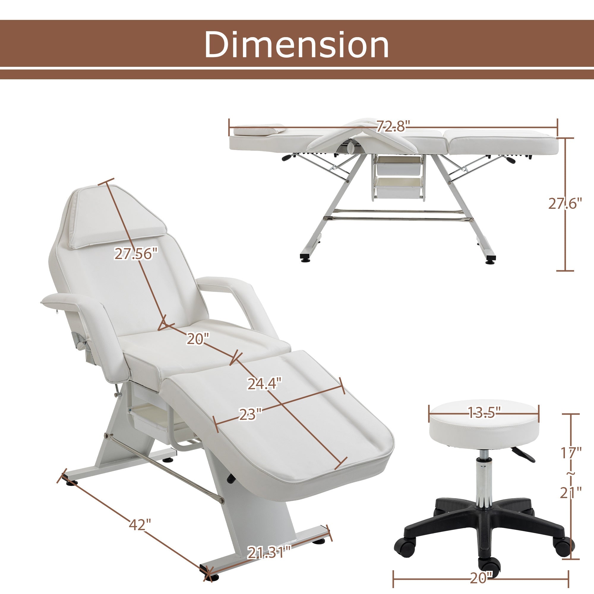 Massage Salon Tattoo Chair With Two Trays Esthetician Bed With Hydraulic Stool,Multi-Purpose 3-Section Facial Bed Table, Adjustable Beauty Barber Spa Beauty Equipment Pink Lucy