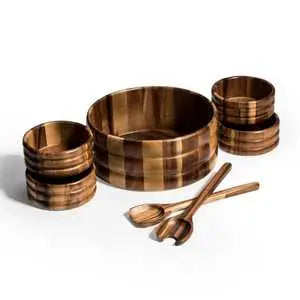 7 Piece - Extra Large Salad Bowl with Servers and 4 Individuals Azure Lily