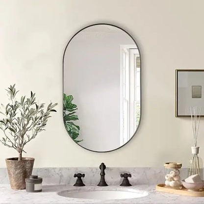 Black 20 x 33 Inch Metal Oval  Mirror Sangria Beech